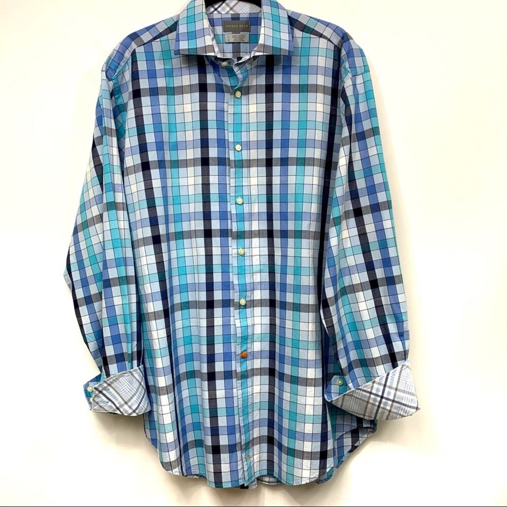 Thomas Dean Checked Button Down Shirt Cuffs Large